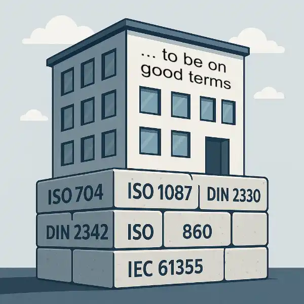 Illustration: standards as a foundation – ISO 704, ISO 1087, DIN 2330, DIN 2342, ISO 860 and IEC 61355